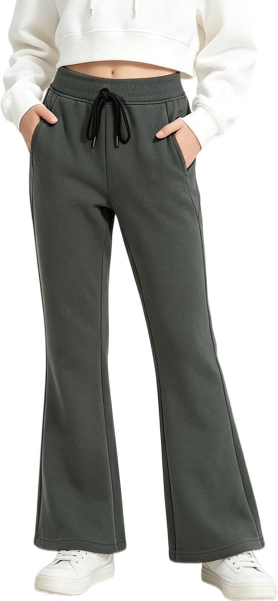 Meisjes Jersey Pull Up Broek, Bootcut Elastische Taille Schooluniform Effen Uitlopende Joggers Broek