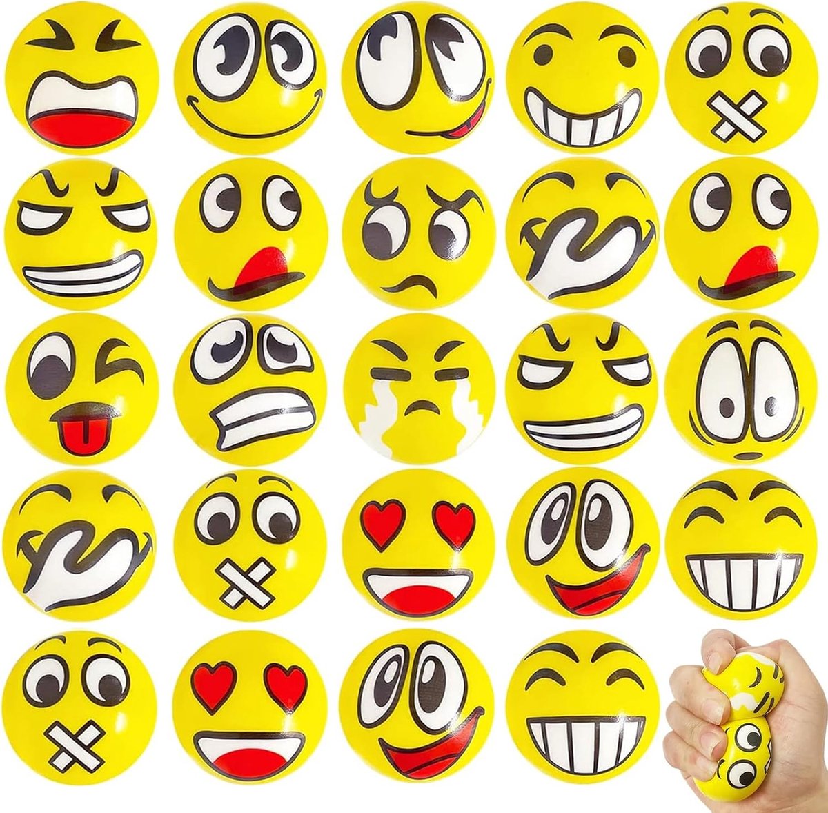 24 stuks anti-stress speelgoedballen, grappige gezichtssoftbal, mini-glimlach gezichtsballen, mini-schuim stressballen, verschillende emoticons stressbal, antistressbal, woede bal voor kinderen en