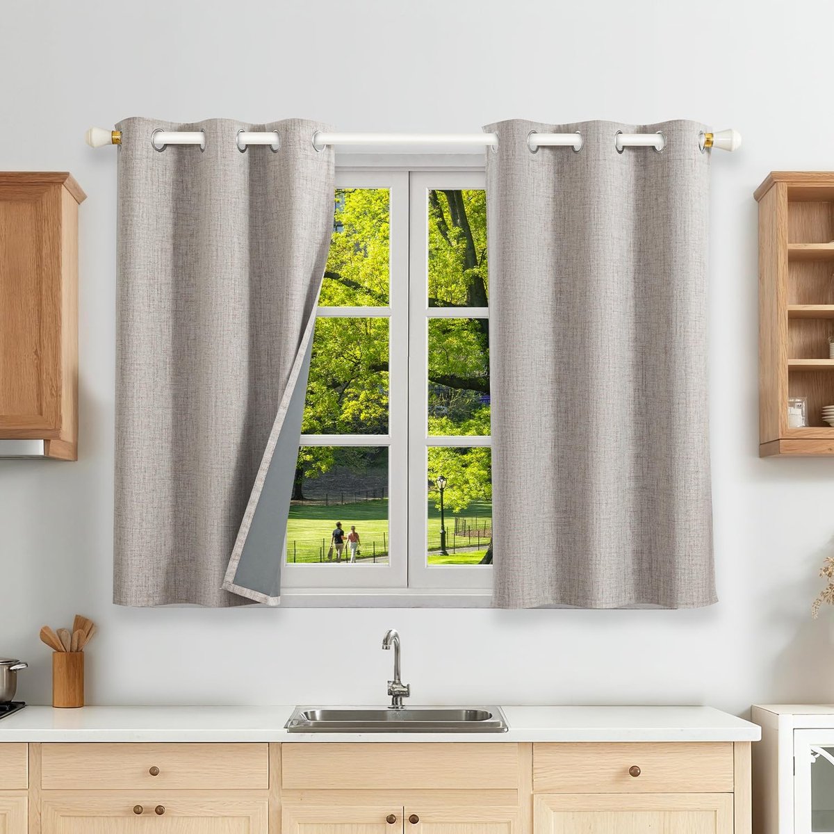 100% verduisteringsgordijnen linnen gordijnen met ogen 2-delige set, thermogordijn hittebescherming H 120 x B 90 cm, linnenlook gordijnen lichtdicht grauwit geluidsisolatie voor slaapkamer