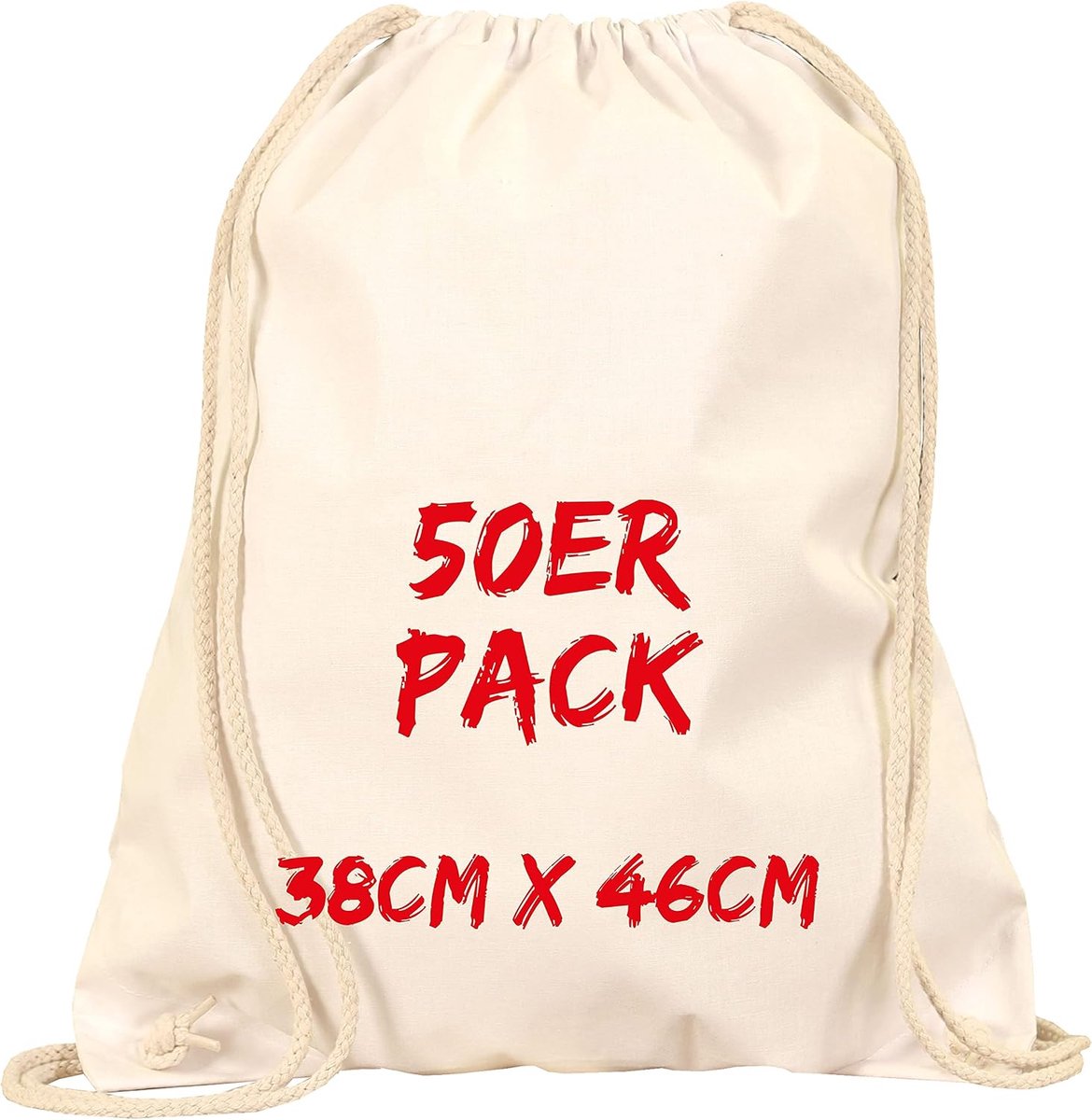 Gymtas - 50 stuks | natuur | met robuuste trekkoorden | 38 x 46 cm | jute tas | boodschappentas | onbedrukt