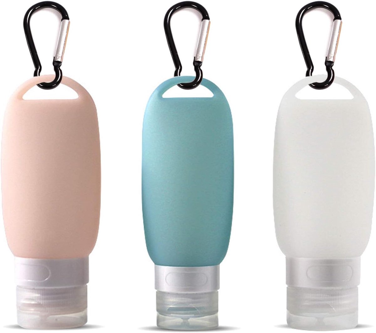 Siliconen reisflessen, navulbare reisflessen, met karabijnhaak, voor reizen, outdooractiviteiten, school (3 stuks, meerkleurig, 60 ml)