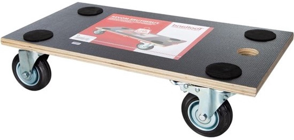Meubelroller met Rem - Transportroller Dolley - Zware Objecten Verplaatsen - Geïntegreerde Handgreep - 400 kg - Houtkleur