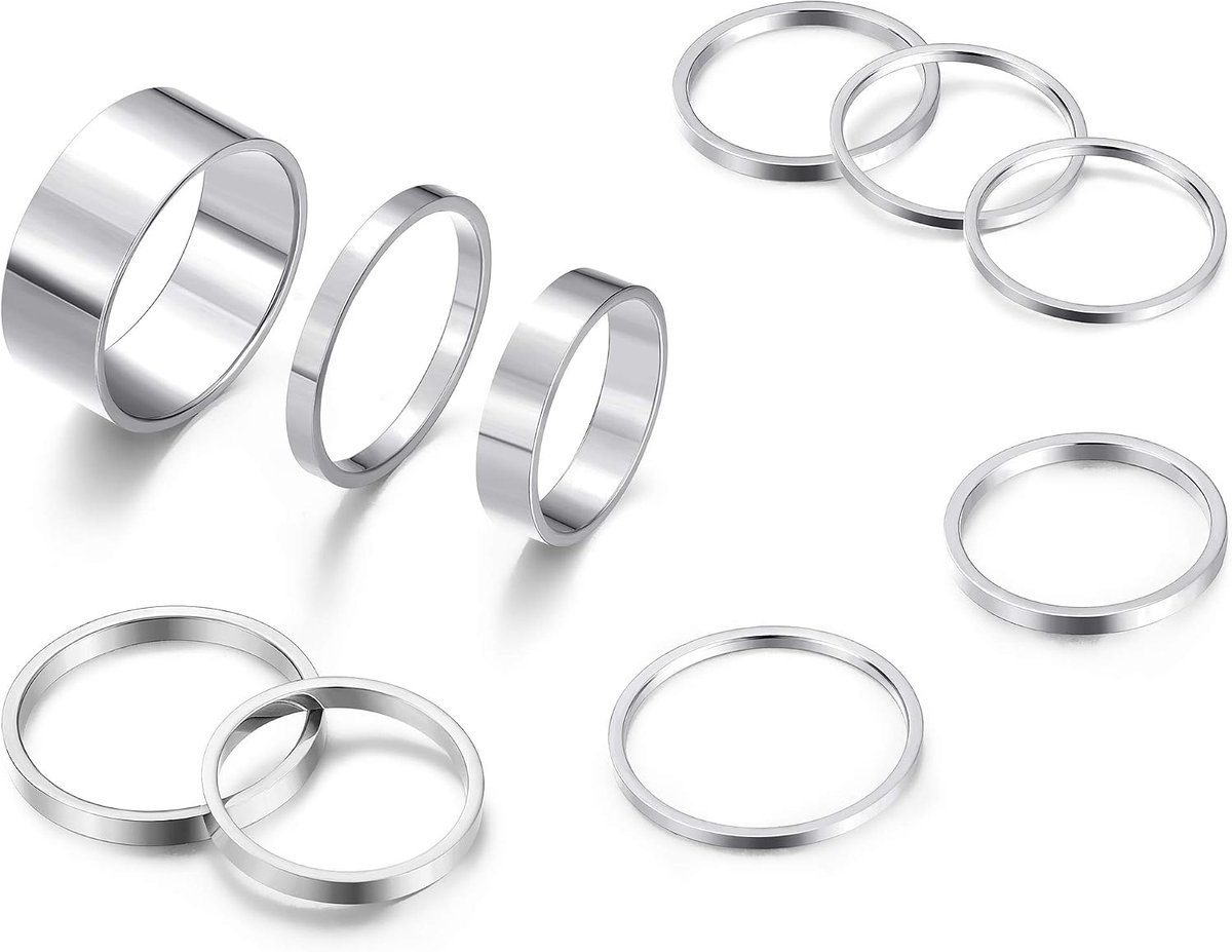 Ringen voor dames, roestvrij staal, eenvoudige gladde vingers, stapelbare ringenset voor vrouwen, effen bandringen, [7 sizes], Roestvrij staal