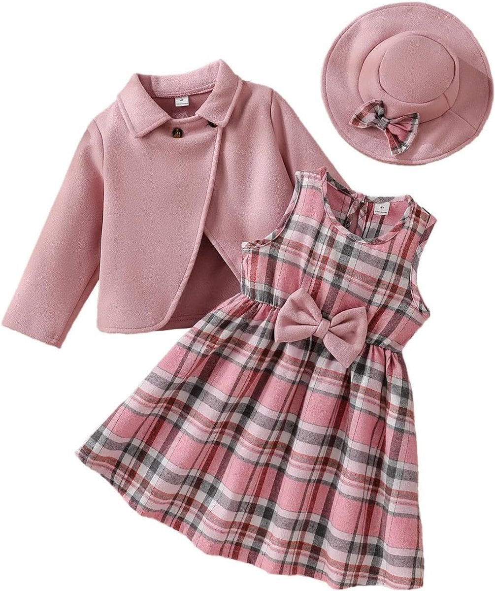 Meisjesjurk met gebreide jas + muts, 3-delige elegante outfit, 3-7