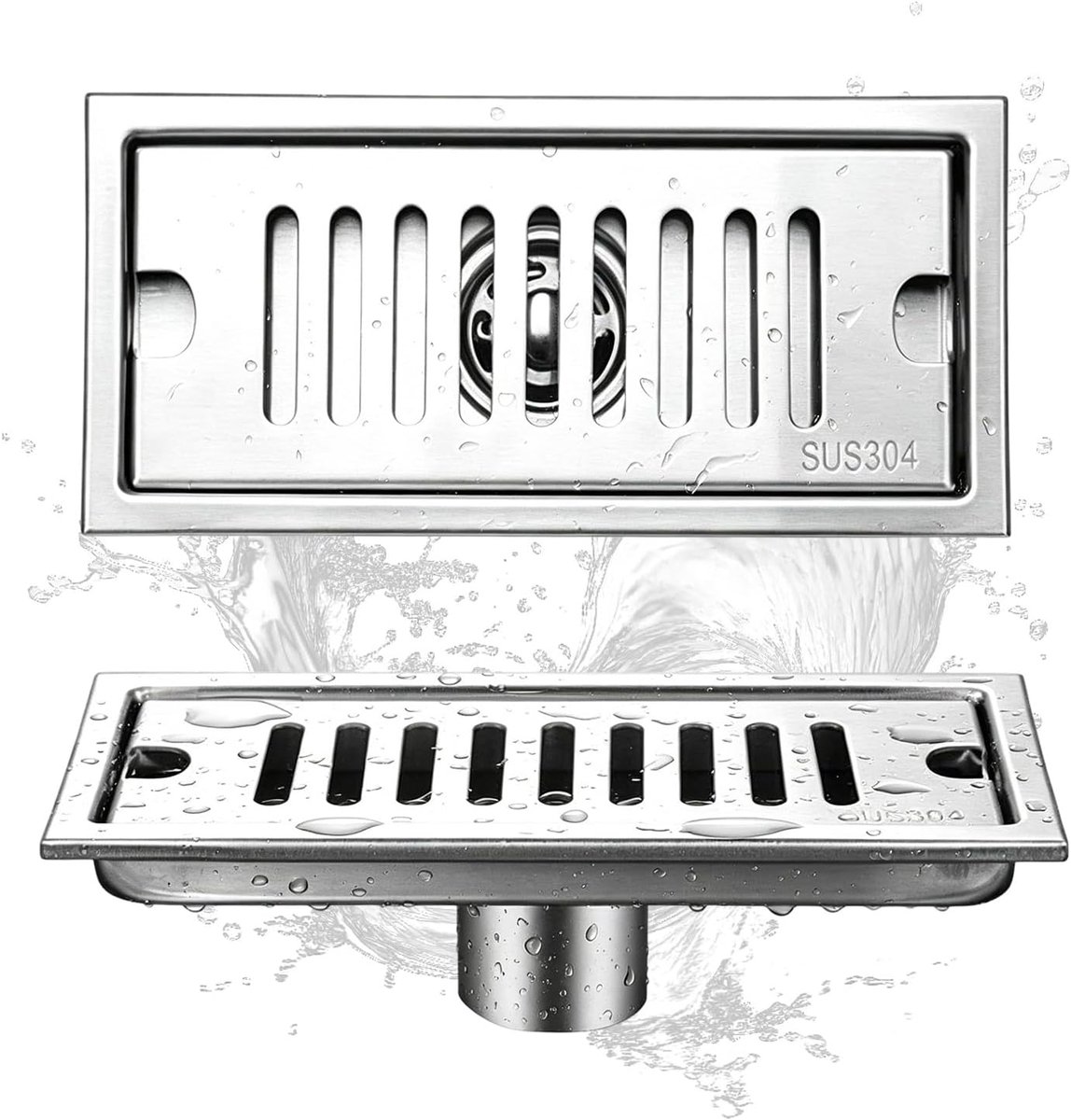 Douchegoot, Roestvrij Staal Rechthoekige Vloer Put Haarval Afneembare Douchegoot Voor Badkamer WC Keuken Balkon(Middle Drainage, 20cm)
