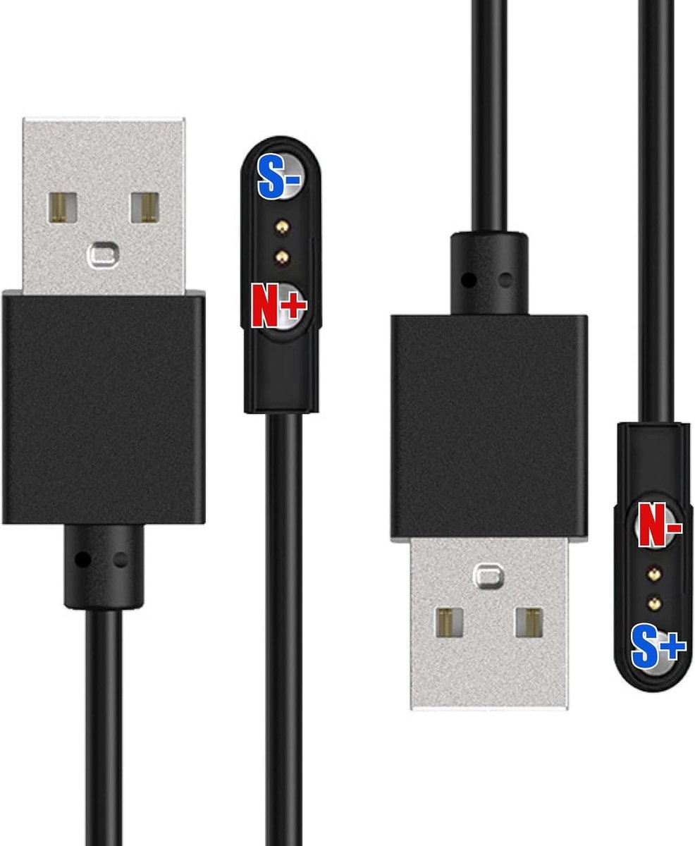 2 stuks universele smartwatch-oplaadkabel, magnetisch, 2-pins USB-kabel, Smart Watch magnetische oplaadkabel, Smart Watch oplader, USB-oplaadkabel (modellen A & B, 2,84 mm)