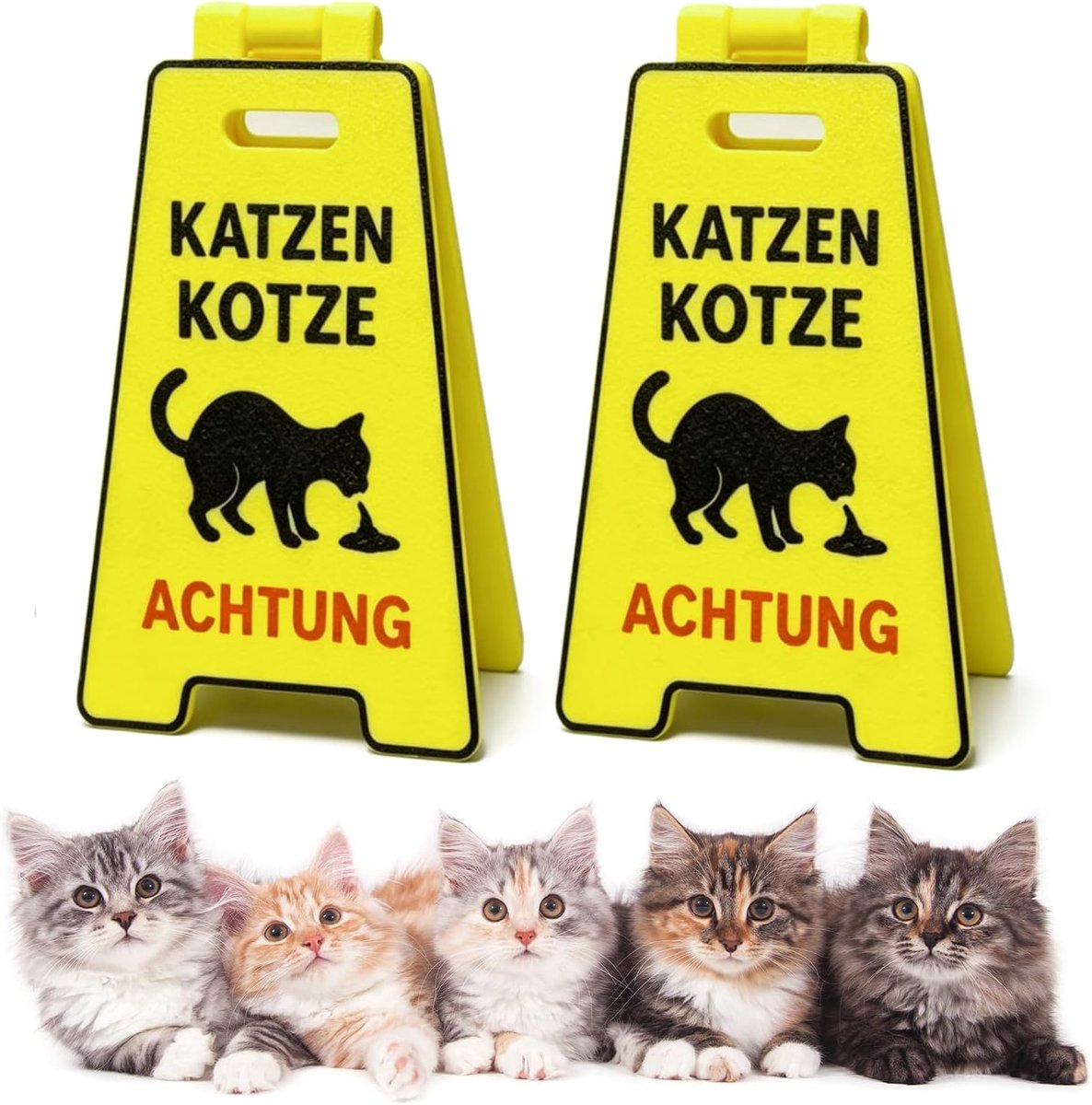 2 stuks Frans kattenkots waarschuwingsbord - 8,6x5,6cm bord van PLA | Grappig cadeau voor kattenliefhebbers | Humoristisch foto-accessoire voor huisdiereigenaren