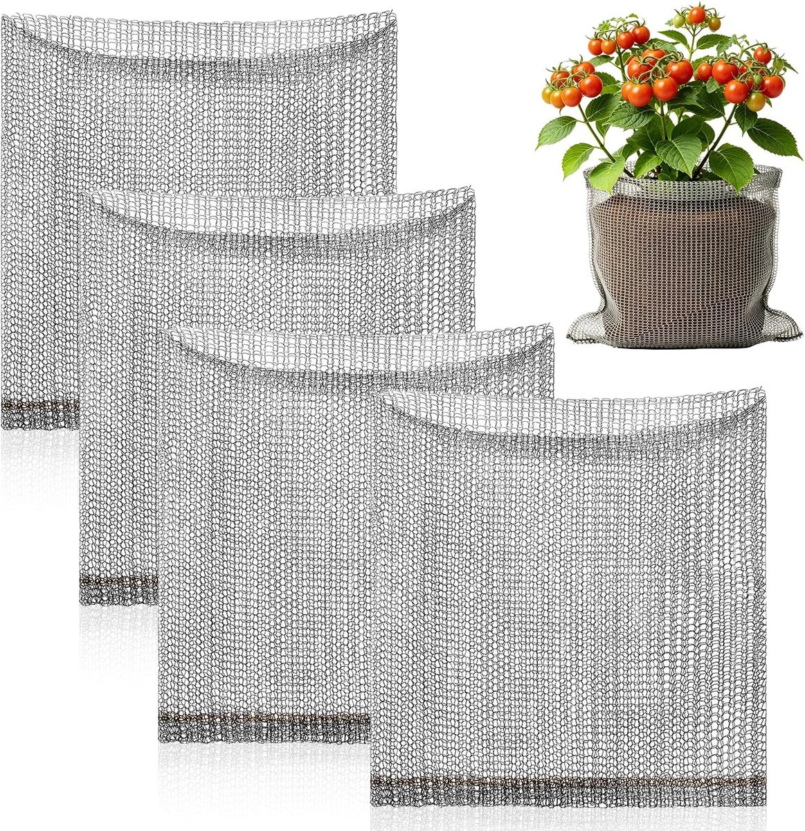 Wortelbescherming, 4 stuks, plantenwortelbescherming, roestvrij staal, herbruikbaar, veilig, bescherming tegen woelmuizen, roestbestendig, corrosiebestendig, ter bescherming van de