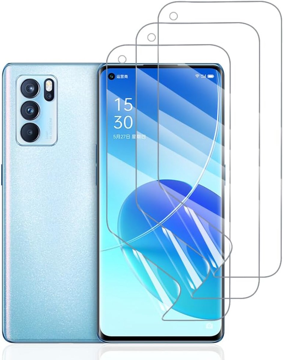 Hydrogelfolie voor Oppo Reno 6 Pro 5G, 3 stuks, TPU-displaybeschermfolie, HD, transparant, zacht, beschermfolie (niet gehard glas)