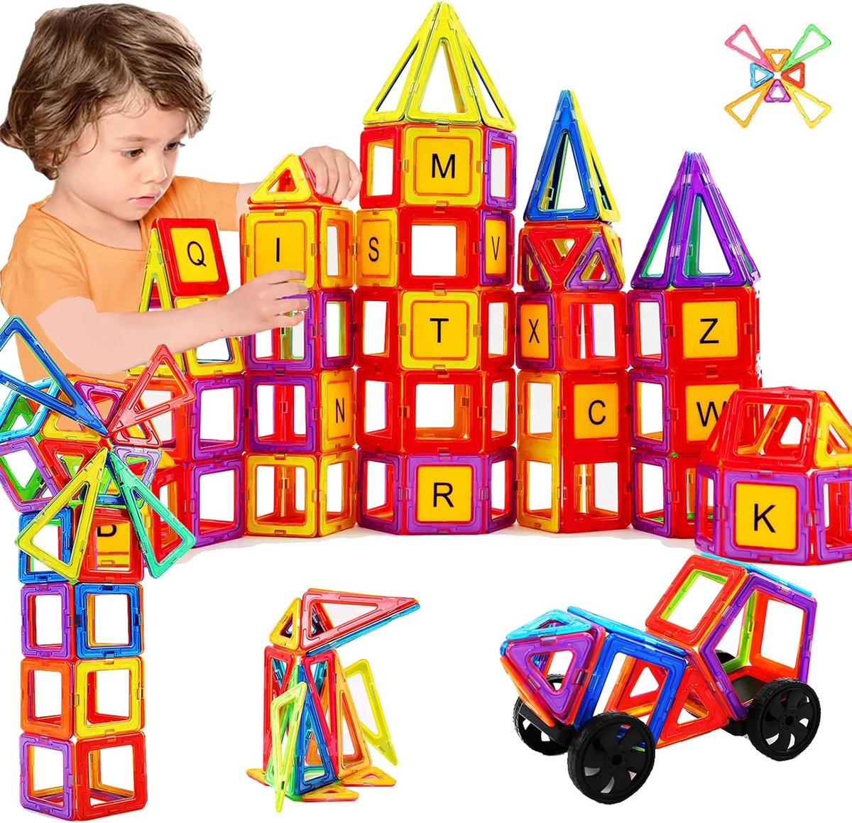 Magnetische Bouwstenen Magneten Bouwstenen Bouwblokken Educatief Speelgoed Set Creatieve Speelgoedauto Geweldig Vakantie Cadeau(124PCS)