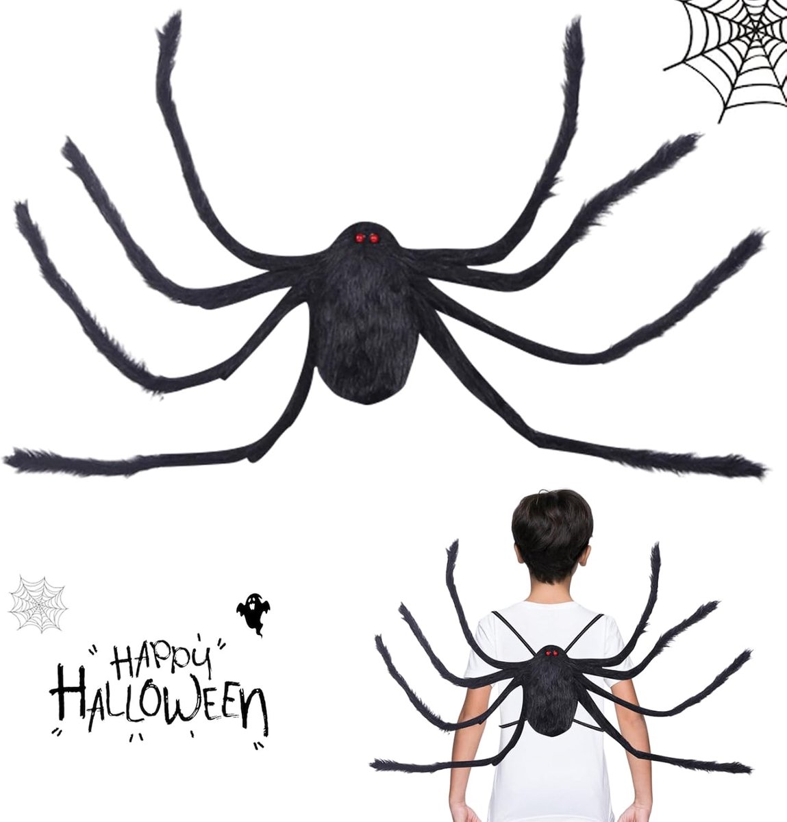 Spider Rugzak, Halloween Pluche Spin Kostuum Accessoires, Realistische Spin Decor Pluche Spin Been Party Rekwisieten, Halloween Trick or Treat Tas voor Kinderen Volwassenen voor Horror