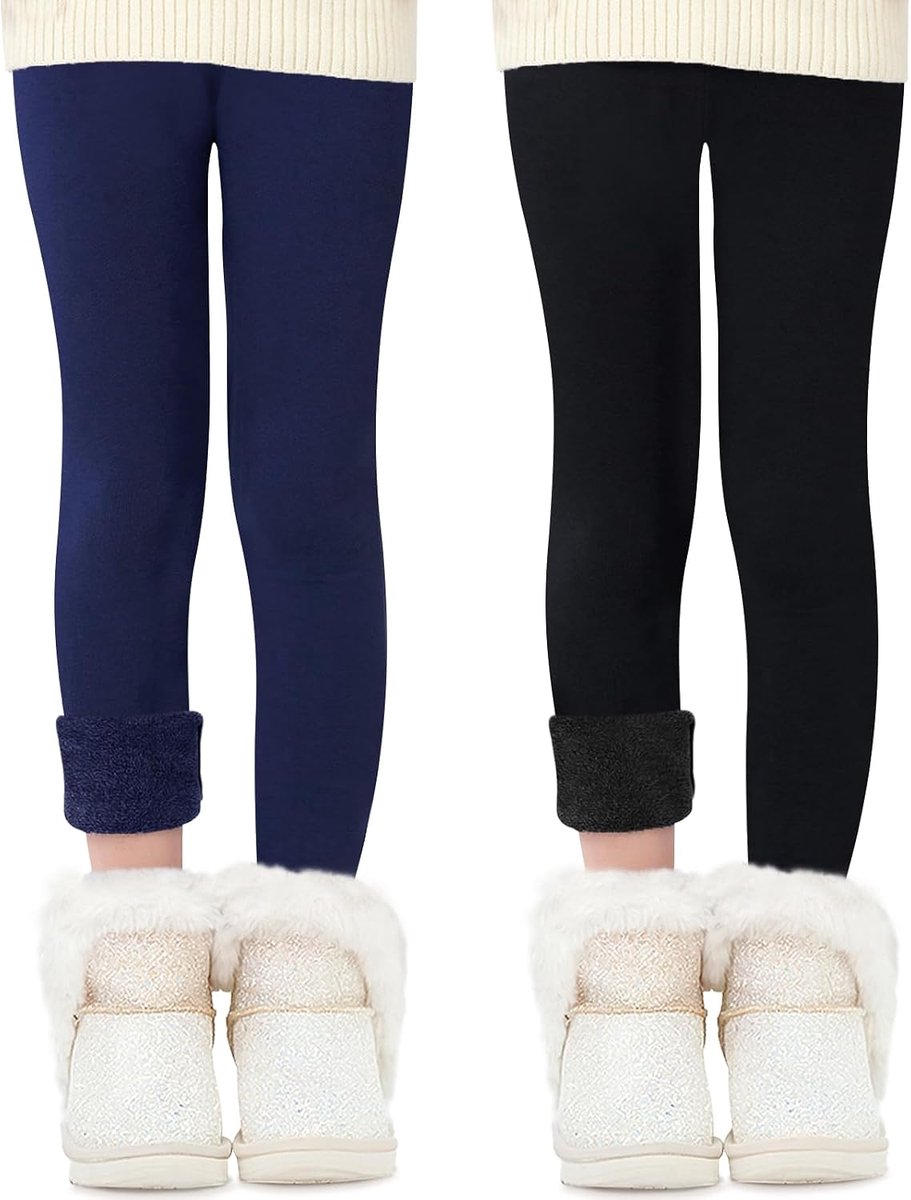 Leggings, warme fleecestof, katoenen winterbroek voor meisjes, 2 stuks, 6-7 Jaren