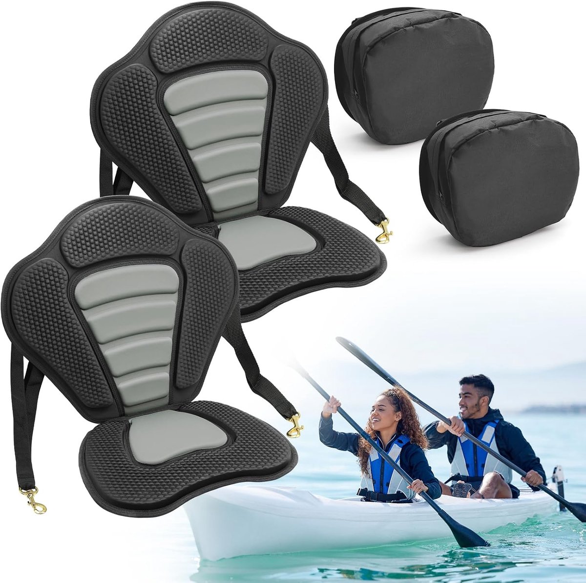 Kajakstoelen met rugzakken, SUP-kajakzitting, zachte ademende gevoerde zitting met hoge rugleuning, antislip, voor kajak, zeilen, kano, drifting, rafting, SUP-zitkussen