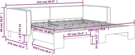 vidaXL - Slaapbank - met - onderschuifbed - 100x190 - cm - stof - lichtgrijs