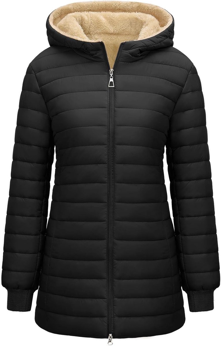 jas voor dames, donsjas met capuchon, fleecejacks, winter, herfst, parka's, lang, donsjack met ritssluiting en zak voor outdoorsport