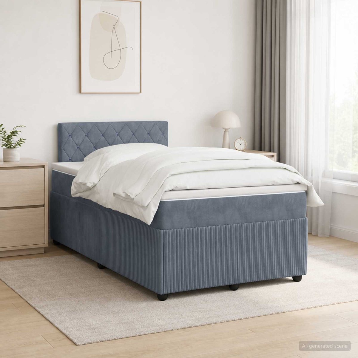 vidaXL Boxspringbed - met - matras - Donkergrijs - 120 - x - 200 - cm - Fluweel