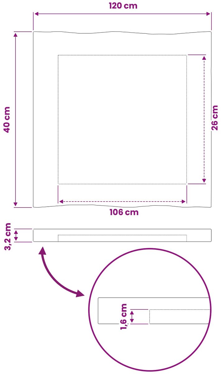 vidaXL Rechthoekig - Tafelblad - 120 - x - 40 - x - 3,2 - cm - Rechthoekig Witgewassen