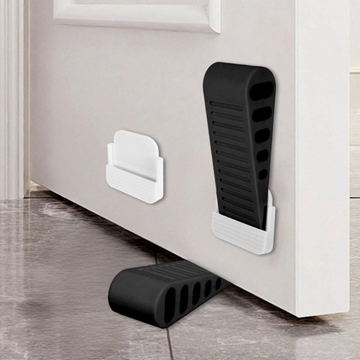 2x Deurstopper Zwart Rubber voor Vloer met Houder - Deurvastzetter en Deurbuffer