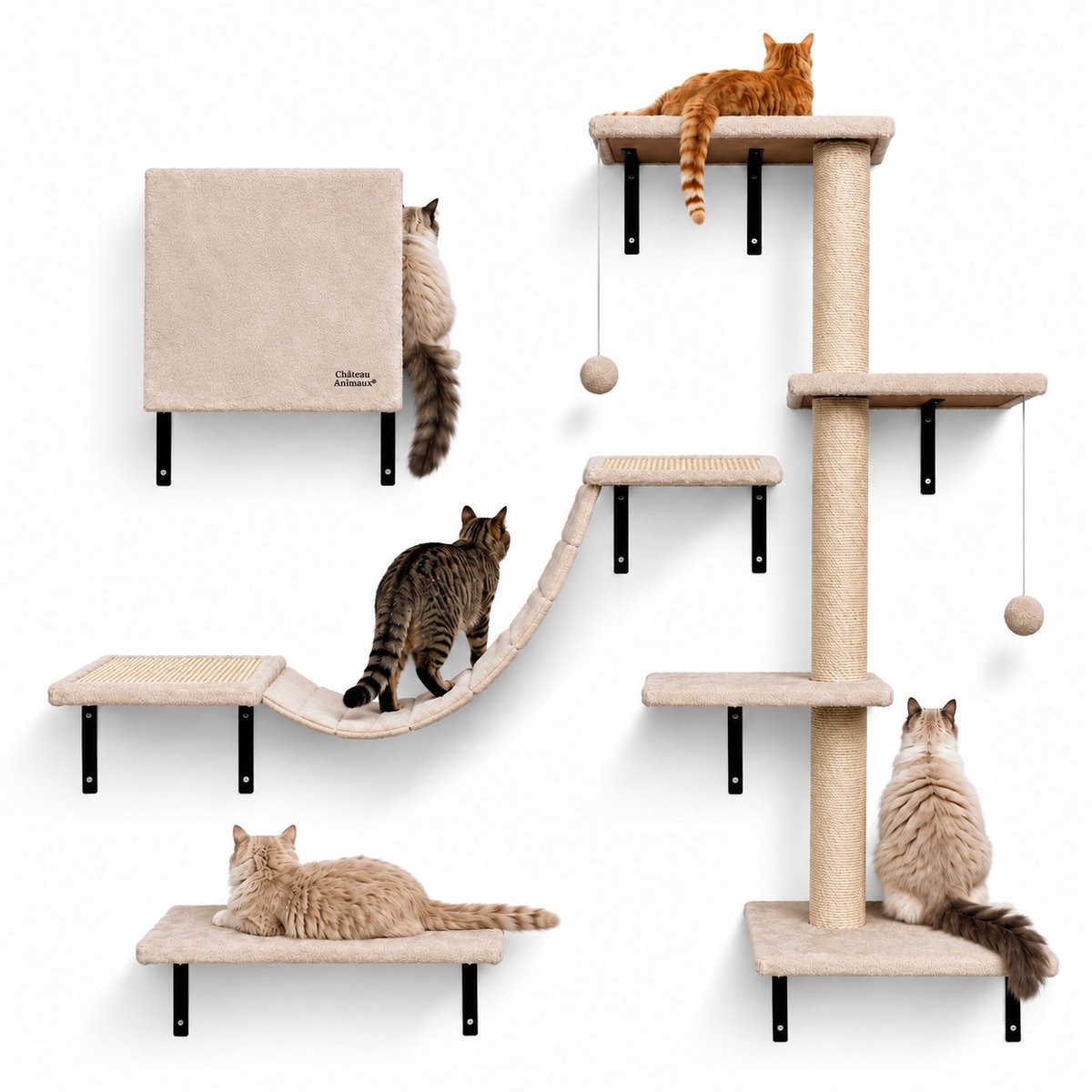 Bol.com Château Animaux Katten klimmuur - Complete set - Krabpaal - Huisje - Ladders - Plateaus - Katten klim wand - Krabpaal mu... aanbieding