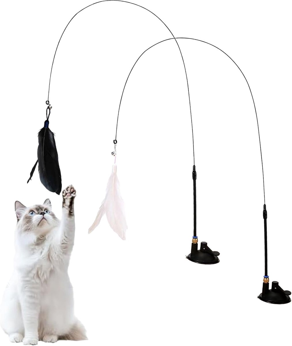 2 stuks kattenhengel, stabiel met zuignappen, interactief kattenspeelgoed, kattenhengel, speelgoed met zuignap, natuurlijk interactief kattenspeelgoed voor katten