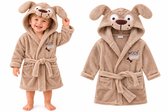 Kinder Peuter Badjas Jongens 2-3 Jaar (Maat 92/98) – Bruin – Hond Design met Capuchon en Zakken