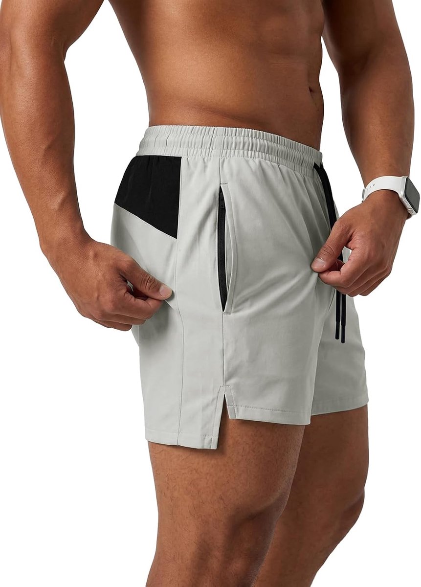 Cmdr Korte broek voor heren, hardloopshorts, sneldrogend en licht, fitness gym trainingsshorts met zakken met ritssluiting