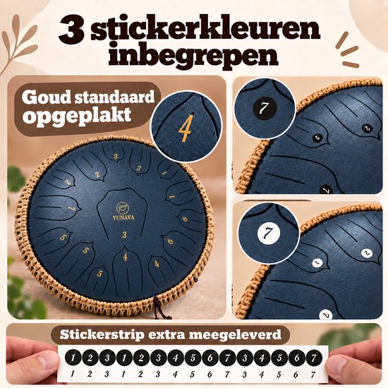 Yunava Handpan - 36 cm ø - Donker Blauw - Steel Tongue Drum - Hand Klankschaal incl. Lesboek & Beschermtas - Hangdrum — afbeelding 4