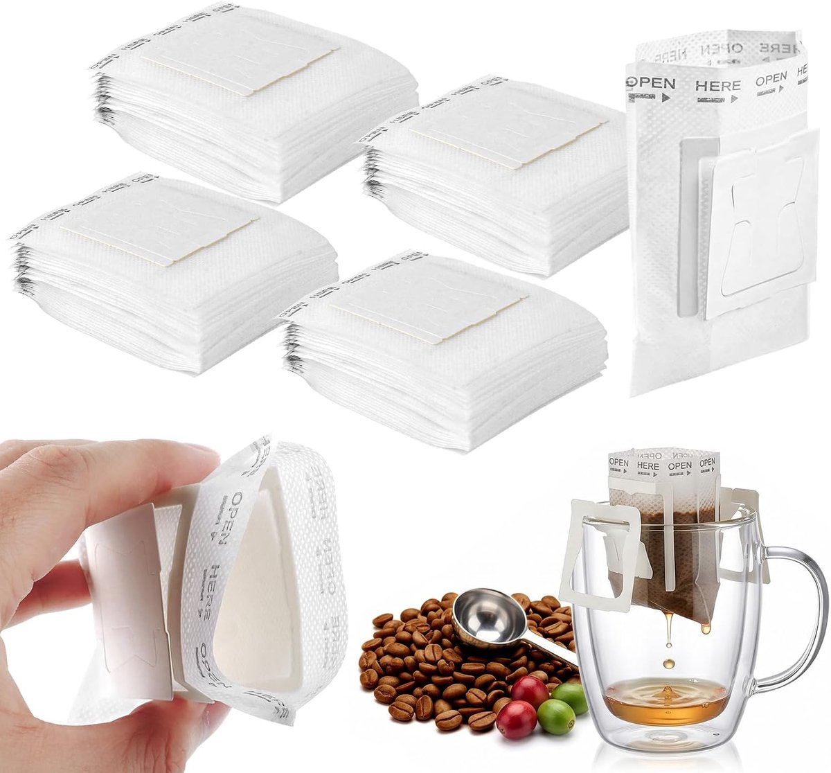 250 stuks wegwerpkoffiezakken, met hangende oorfilterzakken, draagbare koffiefilter met ophangoren, wegwerpkoffiefilterzakken voor reizen, camping, kantoor