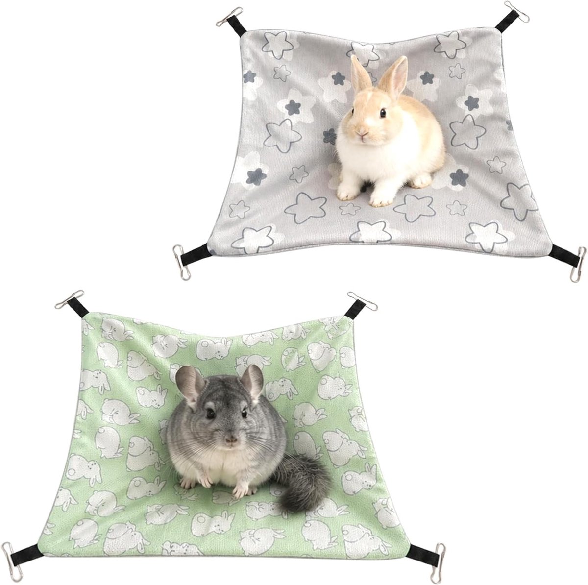 set van 2 stuks, 28 x 28 cm, dubbelzijdige hangmat, cavia's met verkoelende ijszijde en zacht pluche, hamsterhangmat, knaagshangmat, fretten, accessoires voor kooi