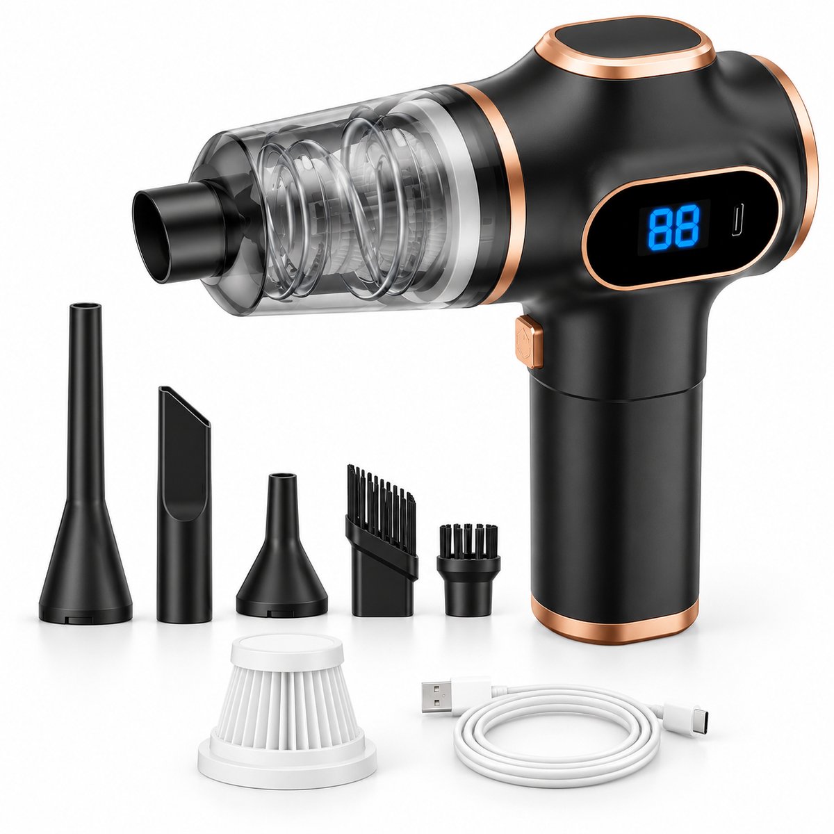 GDE - Elektrische Luchtblazer - Draadloos – Air Duster - Mini Stofzuiger 2‑in‑1 – Perslucht Stofblazer voor PC en Toetsenbord – 6 Opzetstukken