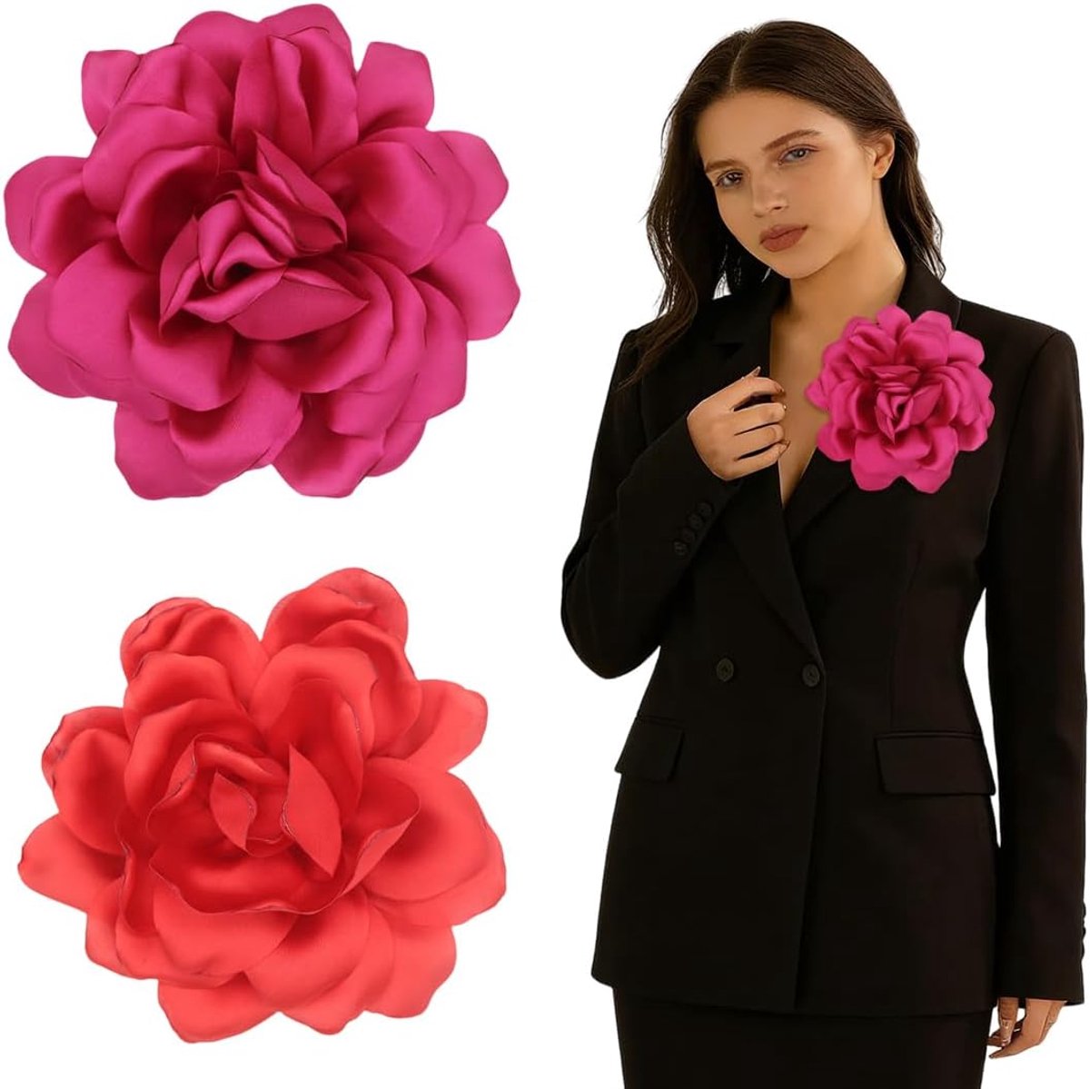 2 stuks bloemenbroche, grote mousselinebroche, haarspeld, klassiek, elegant, handgemaakt, geschikt voor bruiloft, feest, dans
