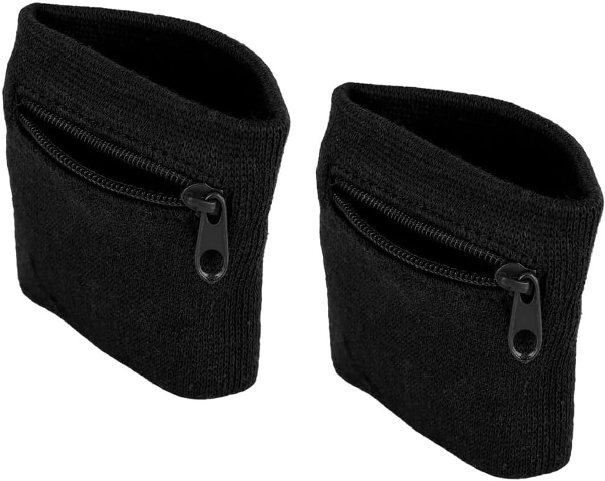 2 stuks zweetband met rits en polszakje, katoenen sport polsband voor hardlopen, fitness, basketbal, sleutels, kaarten en munten