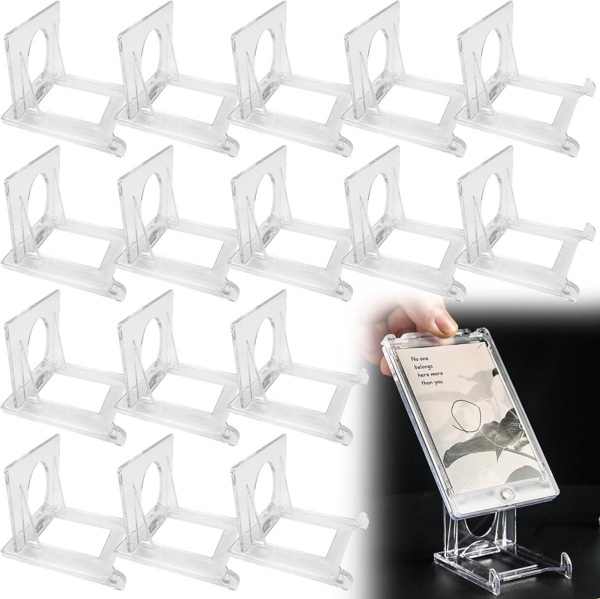 16 stuks doorzichtige plastic displaystandaard, 6,5 x 5,5 cm, verstelbare premium acryl ruilkaartenstandaard, verstelbare acryl schildersezel voor borden, mobiele telefoons, boeken, foto's