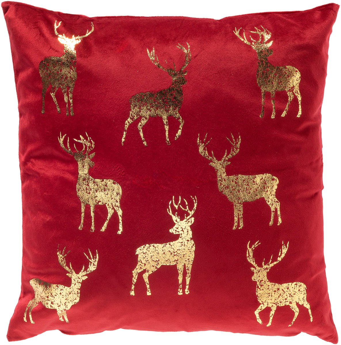 NORDIC-REINDEER - kussenhoes 45x45 cm - fluweel - rendieren - Scooter - rood, goud