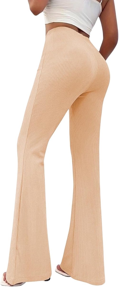Damesbroek met bel, nauwsluitend, olifantenpoot, elastisch, uitlopende yogabroek, gestreept, voor dames, comfortabele leggings voor yoga, fitness, casual