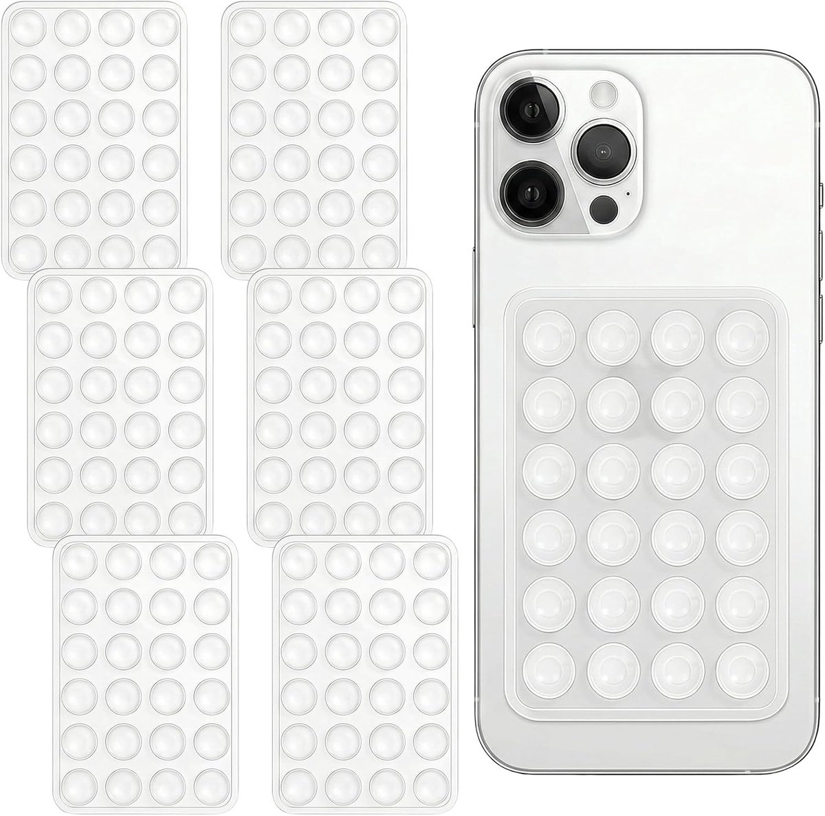 6 stuks siliconen telefoonhouder met zuignap, dubbelzijdig, handsfree, kleverige siliconen zuignap, telefoonhoes voor selfies en video's, zuignappen, telefoonhouder voor alle mobiele telefoons
