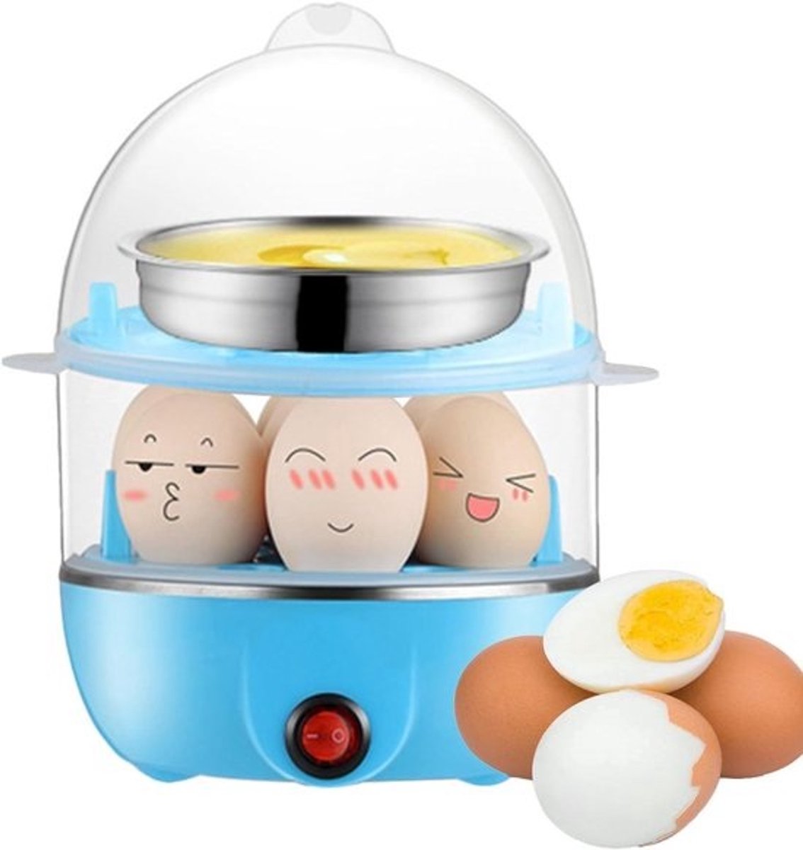 Elektrische stoompan - Eierkoker snelkookpan - Perfecte eieren koken - Automatische uitschakeling - 7 eieren - C.blue dubbellaags