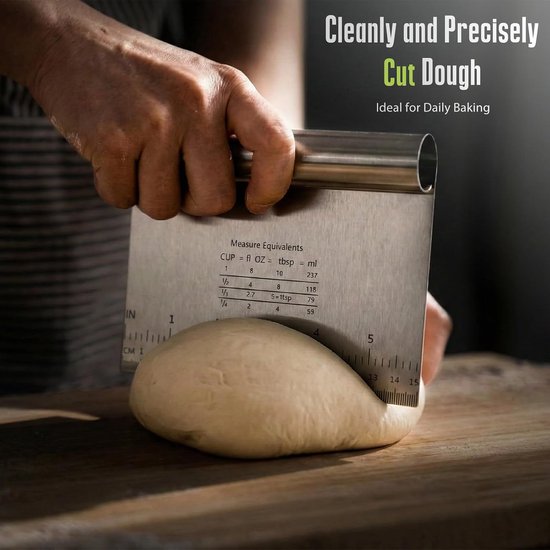 deegschraperset, 5-delig, 3 stuks deegsnijder met meetschaal (15/20/25 cm), deegkaart, siliconen deegspatel en oliekwast, bakgerei voor brood, pizza en cake — afbeelding 3
