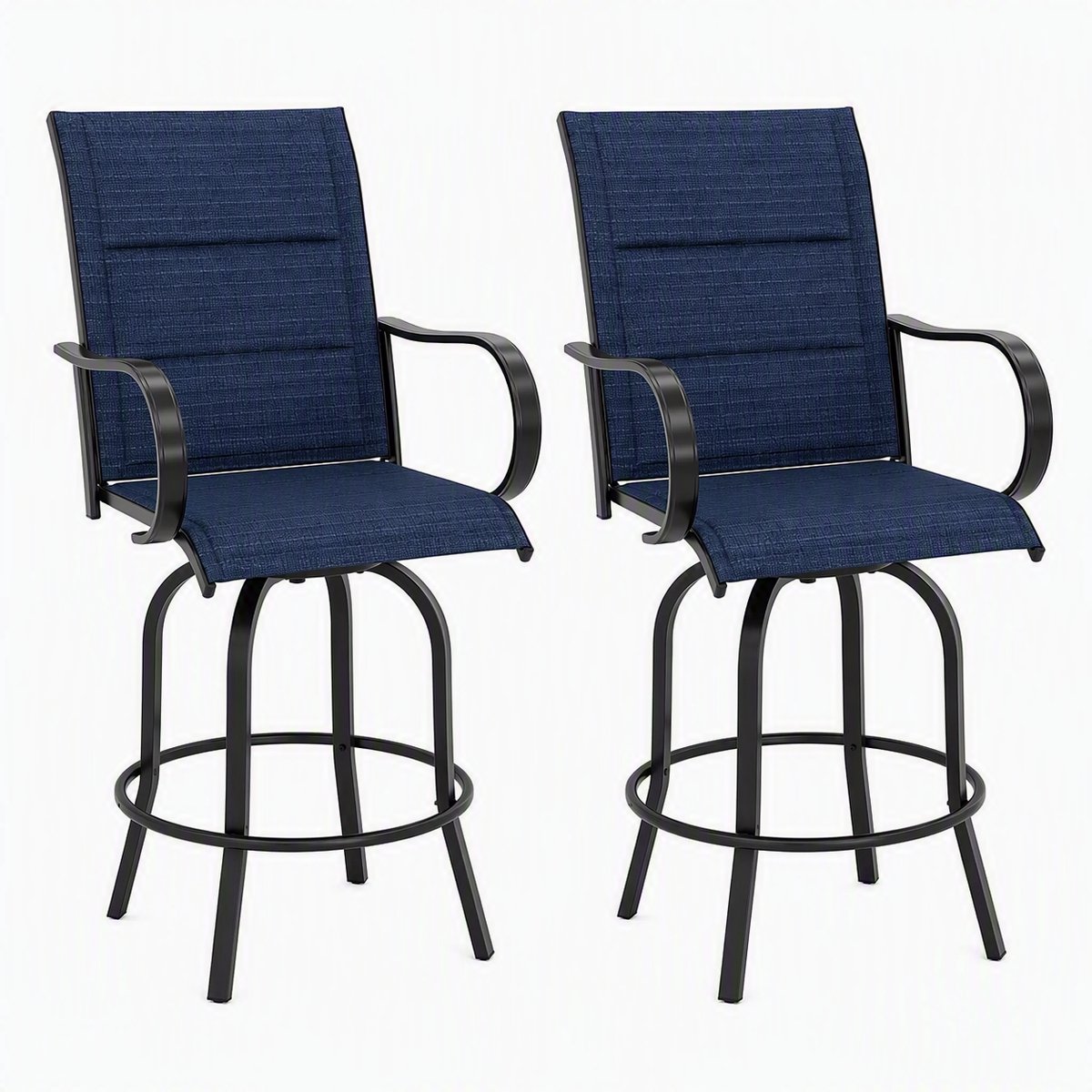 Nutrella - Tuinstoelen - Buitenbarstoelen - Terrasstoelen - Draaibaar - Hoge rugleuning - Armleuningen- Weerbestendige - 150 kg - Marineblauw