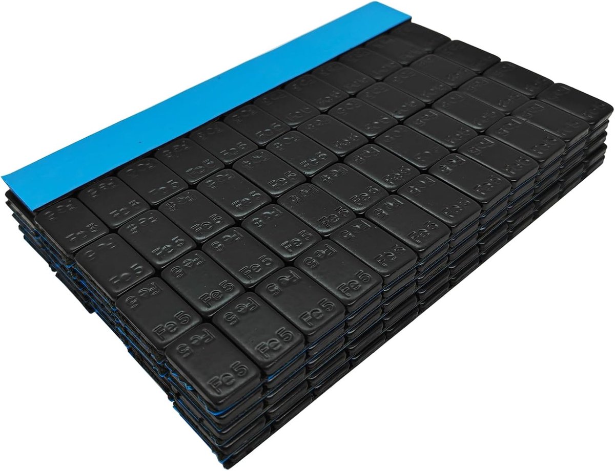 1500 g plakgewichten, balanceergewichten, stalen gewichten, zwart, 25 stuks 5 g x 12 voor aluminium velgen, verzinkt en met kunststof coating