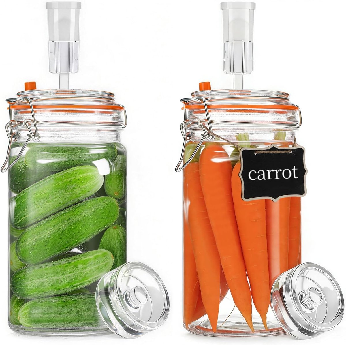 2 stuks fermentatieglas, 1000 ml fermentatieglas met deksel, inmaakglas met fermentatieventiel en gewicht, fermentatiepotten met beugelsluiting, kimchicontainer, voor zuurkool, kombucha