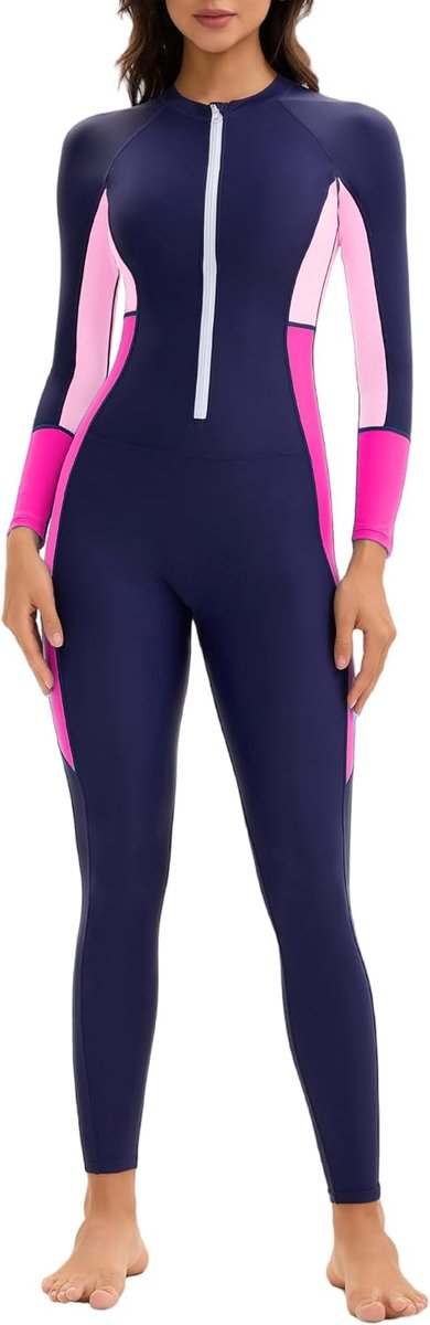 Full Body Badpak Zip Front Surfing Duikpak Lange Mouw Rash Guard Een Stuk EU XS-3XL = Tag S-4XL