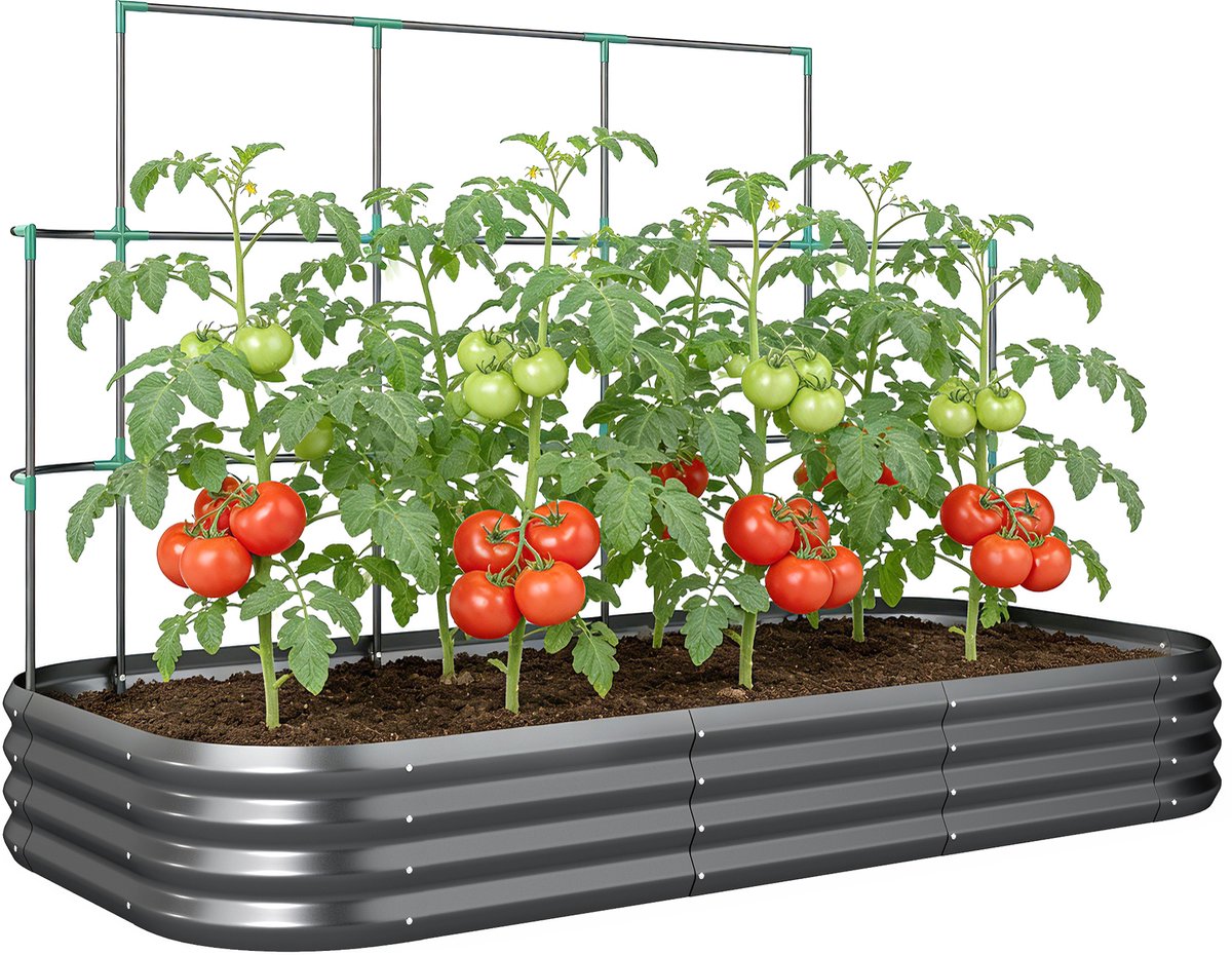 Outsunny Multifunctionele verhoogde plantenbak-Gegalvaniseerd metaal-220L x 110B x 150H cm-Donkergrijs