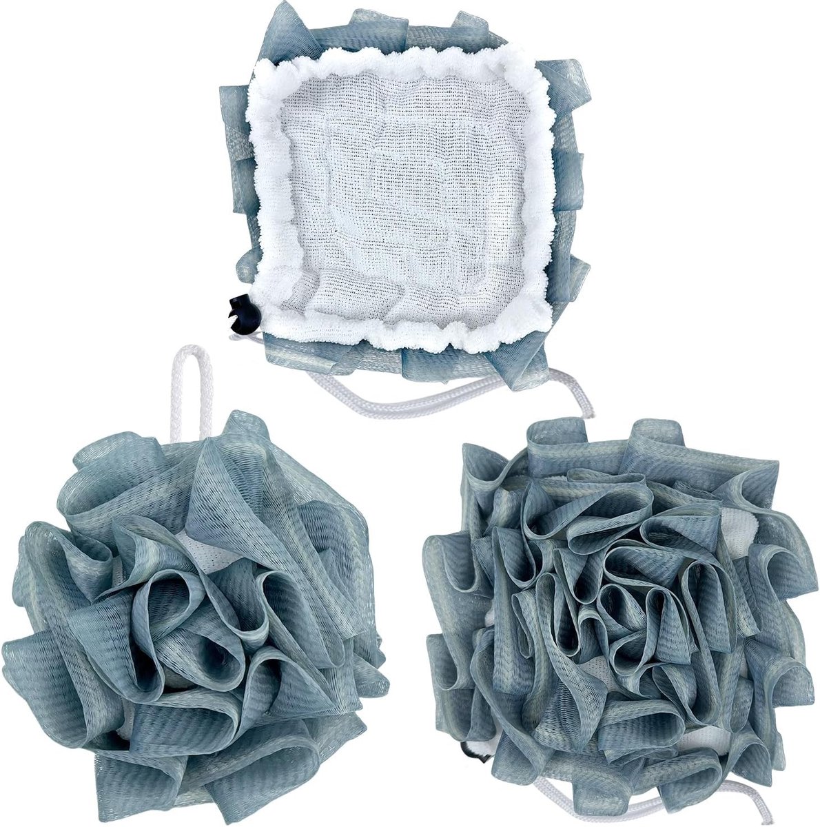 Verfrissende 2-in-1 Bad Spons en Douche Puff - Loofah Scrubbers voor Grondige Reiniging en Lichaamsverzorging voor Mannen en Vrouwen (Blauw)