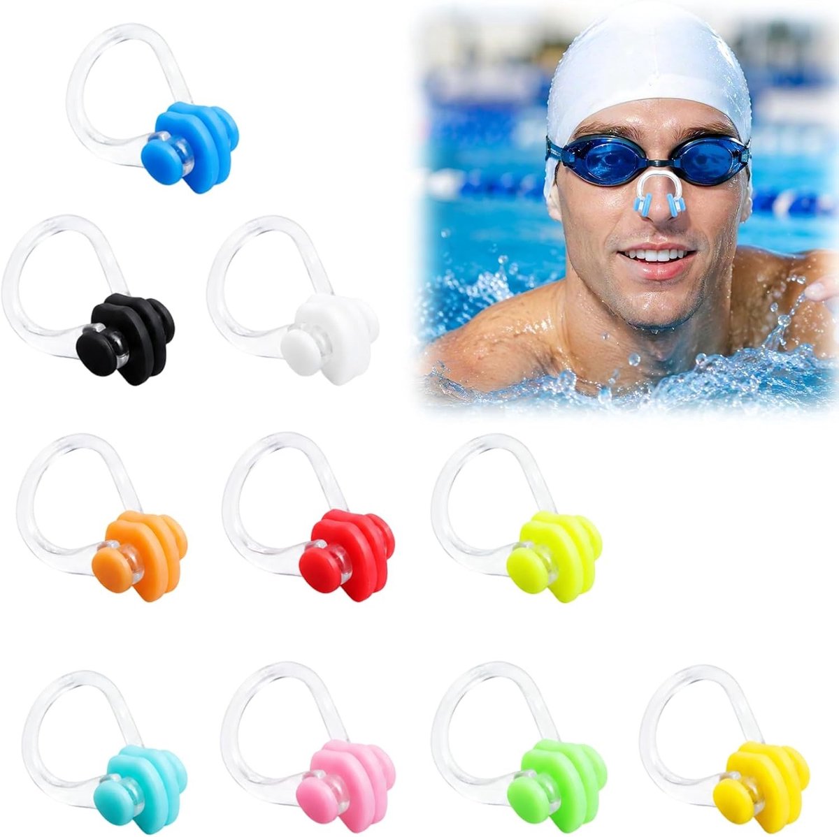 Set van 20 Neusclips voor Zwemmen - Waterdichte Siliconen Neusclips voor Volwassenen en Beginners, Antislip en Comfortabel, Ideaal voor Zwemtraining en Recreatief Zwemmen