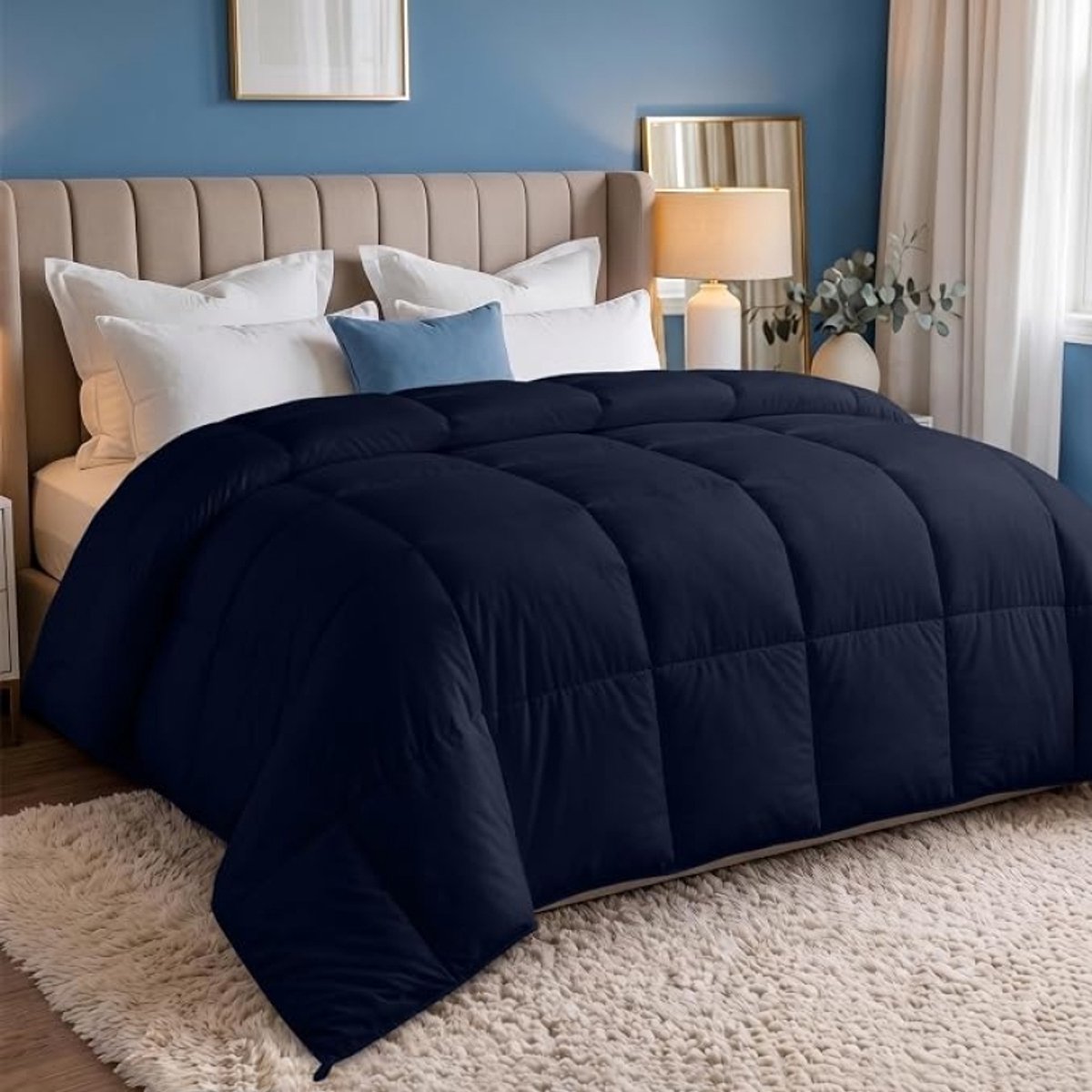 Dekbed 220x240 cm Marineblauw, Lichtgewicht Zomerdekbed met Box-Stitch en Polyester Vulling