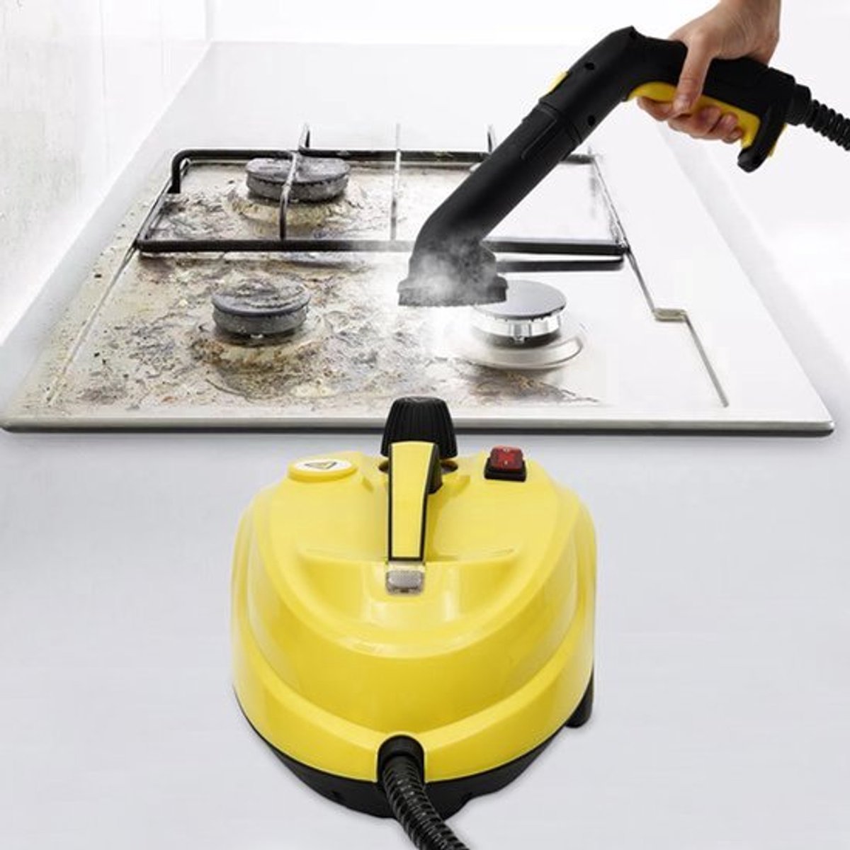 Stoomreiniger Handheld - 2000 W Vermogen - 1.8 L Waterreservoir - RVS En PP Materiaal - Geel Kleur - Voor Keuken En Badkamer