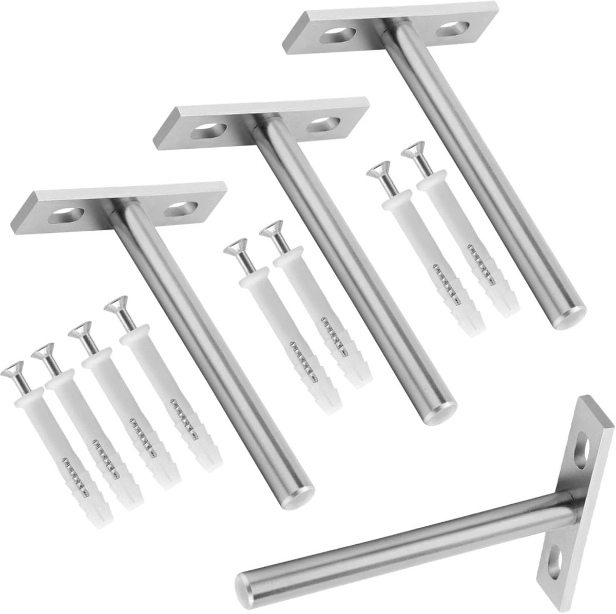 Set van 4 Onzichtbare Planksteunen, 100mm, Zwevende Plankdragers voor Muurmontage, Sterk en Duurzaam met Schroeven en Pluggen