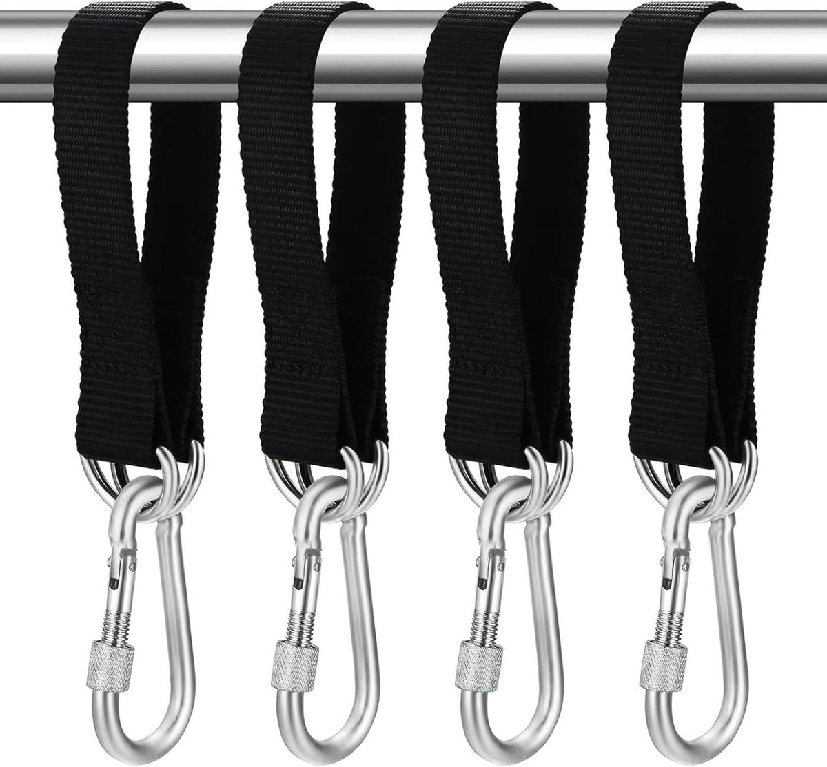 Swing Bevestigingsset voor Hangmatten en Schommels, Inclusief Carabiners en D-Ringen voor Buitengebruik (30 cm - 4 Stuks) - Perfect voor Tuin en Speelplaatsen