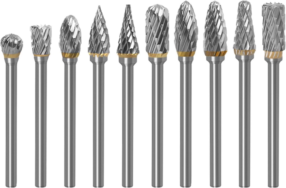 10-delige Set Dubbele Snijfrezen, Hardmetalen Freesstiften met 3mm Schacht, 6mm Slijpkoppen voor Snijden, Polijsten en Graveerwerk